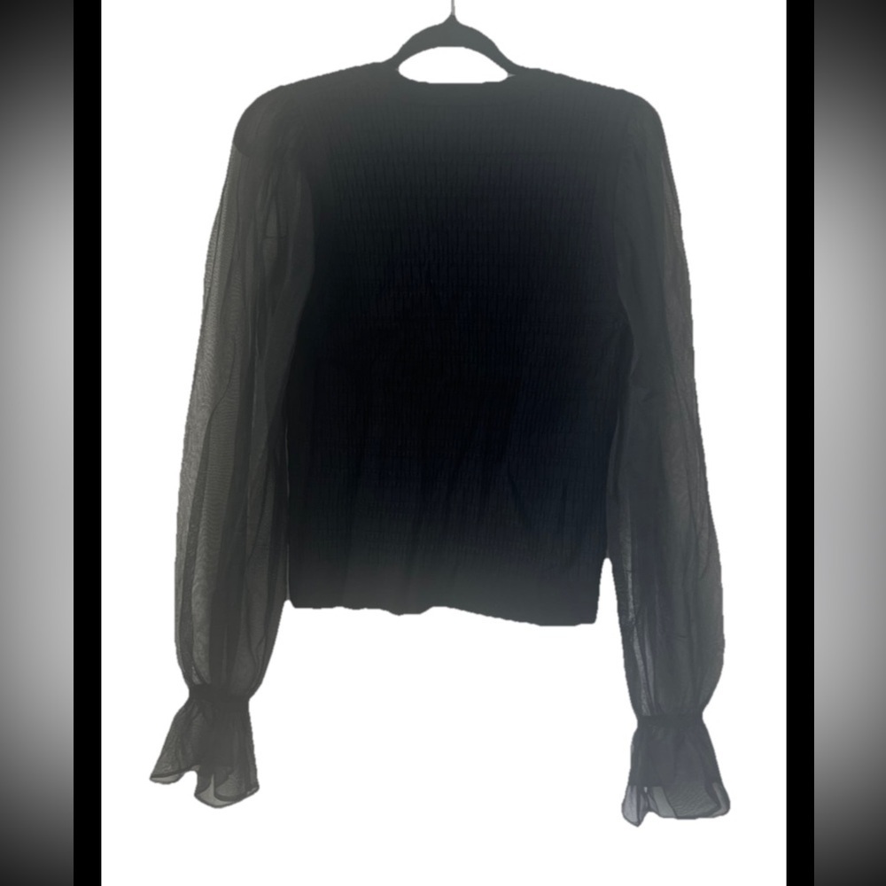 Maeve by Anthropologie Black Flared Sleeve Blouse Size Large (0519)